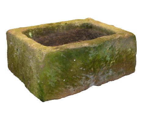 A grit stone trough, 19th c, approx 25cm h; approx 48 x 56cm