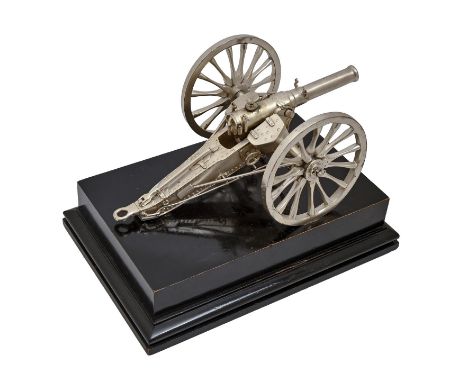 A Victorian silver model of a field gun of the Royal Horse Artillery, the wheels engraved To Officers 2nd Life Guards 1896/Ma