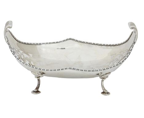 A George V pierced silver boat shaped fruit bowl, 29cm w, by C W Fletcher &amp; Son Ltd, Sheffield 1930, 23oz Light wear, pie