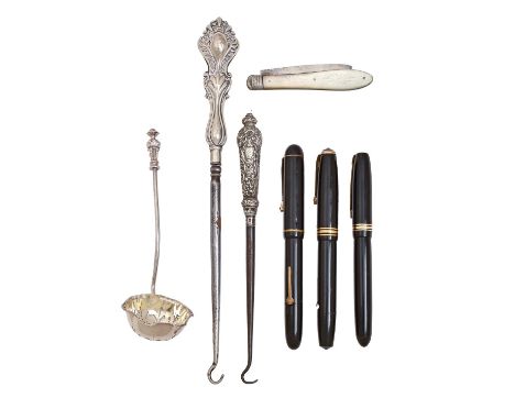 A Victorian silver fruit knife, with engraved mother-of-pearl scales, by Hilliard &amp; Thomason, Birmingham 1869, two silver