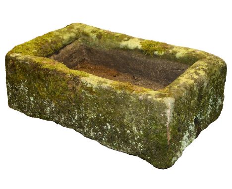 A grit stone trough, 19th c, with drainage hole, approx 29cm h; approx 46 x 75cm
