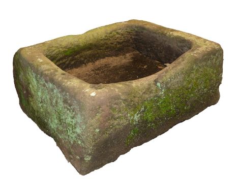 A grit stone trough, 19th c, approx 28cm h; approx 49 x 60cm