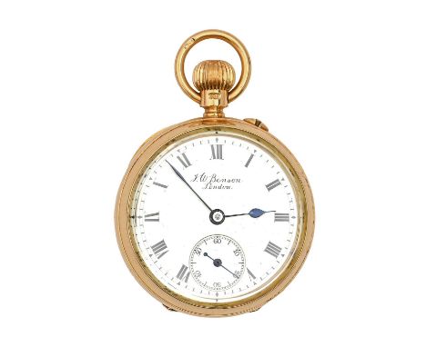 An English 18ct gold keyless lever lady's watch, J W Benson, 62 & 64 Ludgate Hill London, No 113813, with three-quarter plate