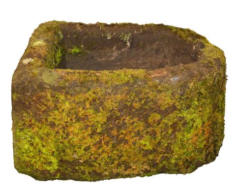 A grit stone trough, 19th c, with drainage hole, approx 49cm h; approx 56 x 76cm