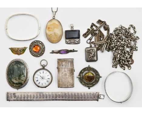 Miscellaneous silver jewellery, a watch, lighter and other articles As a lot in good condition