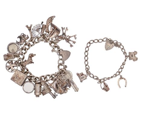 A silver charm bracelet and a smaller example, 4oz 3dwt Light wear