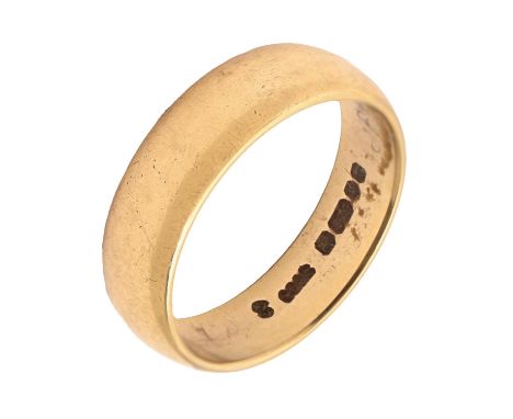 A 9ct gold wedding ring, marks obscured, 5.5g, size Q Light wear