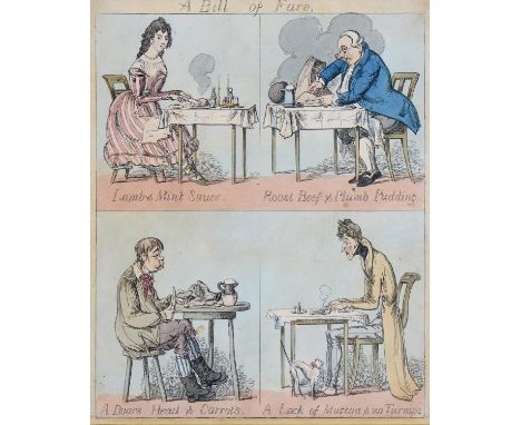 Caricatures. Caricaturist Unknown, early 19th century - A Bill of Fare, s.l., s.n., n.d. [c. 1815], etching, with contemporar