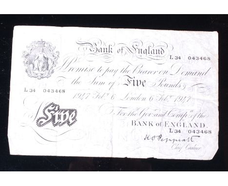 Great Britain,  Bank of England five pound note 'The White Fiver', B264, K. Peppiatt, dated 6th February 1947 (1)