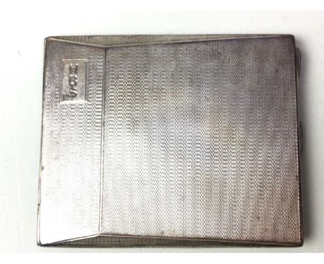SILVER CIGARETTE CASE, the engine turned cover engraved initials, with inscribed interiorQty: 130g