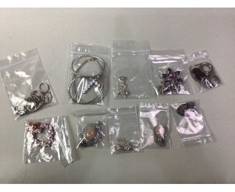 GROUP OF TEN SILVER PENDANTS, with chainsQty: 10