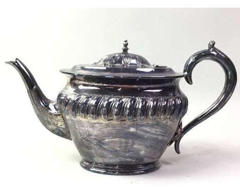 COLLECTION OF SILVER PLATE, including tea caddy, teapot, spirit kettle, tankards, tray, flatware, quaich, a pair of pheasants