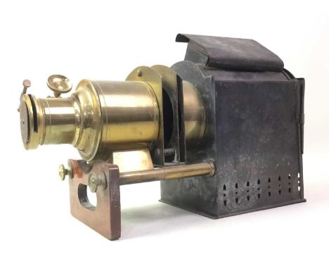 VICTORIAN MAGIC LANTERN, brass and black lacquered body41cm long