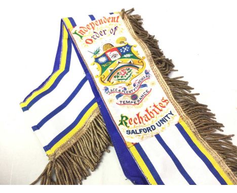INDEPENDENT ORDER OF RECHABITES SASH, ALONG WITH FURTHER ITEMS comprising a collection of Boys Brigade badges, a Civil Servic
