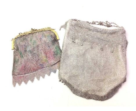 SILVER PLATED MESH EVENING BAG, ALONG WITH A PURSE AND ANOTHER BAG  the purse with petit point machined tapestryQty: 3