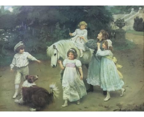 PAIR OF PRINTS, CHILDREN PLAYING in pine frame61cm x 72cm