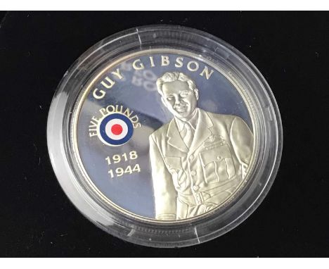 2008 HISTORY OF THE RAF £5 SILVER PROOF COIN SET, depicting Guy Gibson and an Avro Lancaster, cased