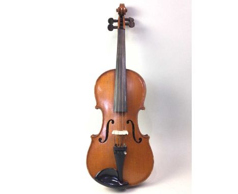 TWO VIOLINS, the first one pseudo Strad label, the second with Palatino, both cased with bowthe first 60cm 