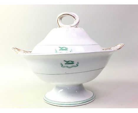 VICTORIAN PART DINNER SERVICE, ALONG WITH FURTHER CERAMICS with armorial crests, including a soup tureen, twin handled dishes