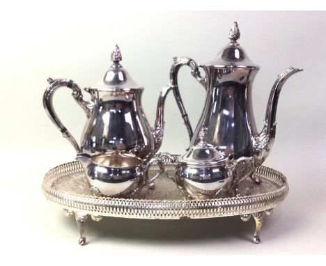 PLATED BALUSTER FOUR PIECE TEA AND COFFEE SERVICE, MAKERS VINERS comprising tea pot, coffee pot, sugar bowl and milk jug, on 