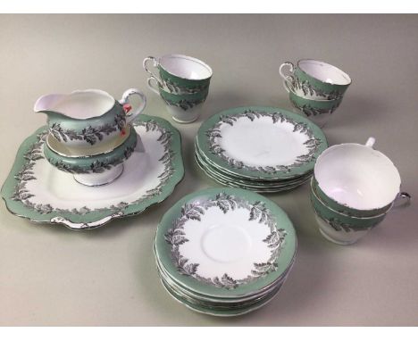 AYNSLEY PART TEA AND COFFEE SERVICES, comprising the tea service in the Oak Leaf Pattern and the coffee service in the Mosell