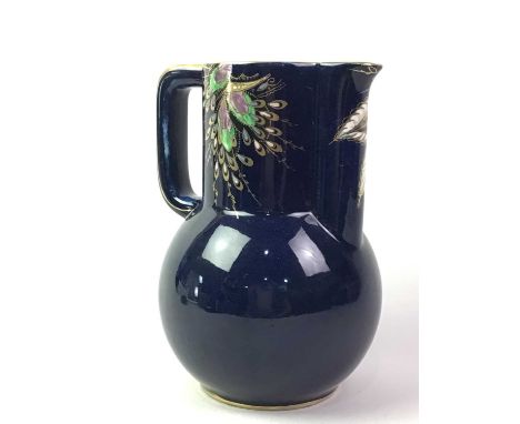 ROYAL WINTON ART DECO STYLE PITCHER, ALONG WITH FURTHER CERAMICS the pitcher decorated in colourful enamels on blue ground, a