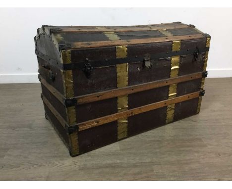 VINTAGE TRAVEL TRUNK, with brass fittings and leather handles91cm wide