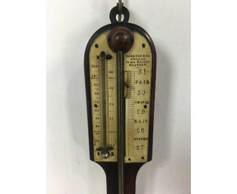 MAHOGANY STICK BAROMETER,  by Gardner & Co. of GlasgowThis lot contains elephant ivory material. Several countries, including