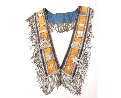 ORANGE LODGE SASH, mounted with white metal badges and fringed in bullion58cm long 