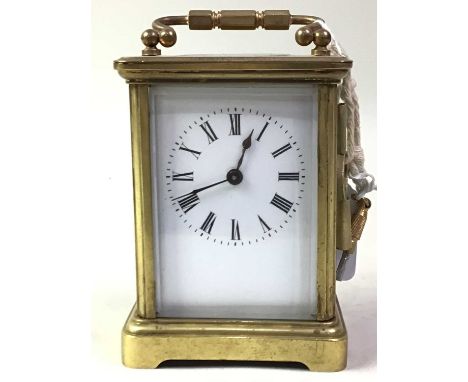 BRASS CARRIAGE CLOCK, with Roman numerals12cm high