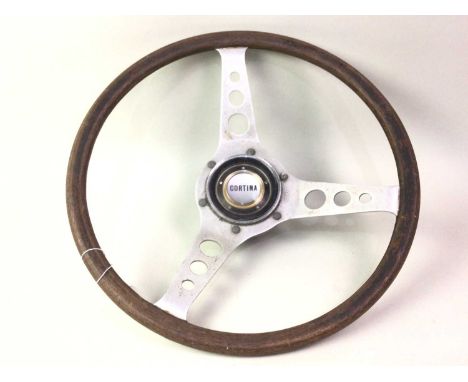 CORTINA STEERING WHEEL, ALONG WITH FURTHER ITEMS including a shooting stick, two lamps, two AA badge, bed pan, small number o