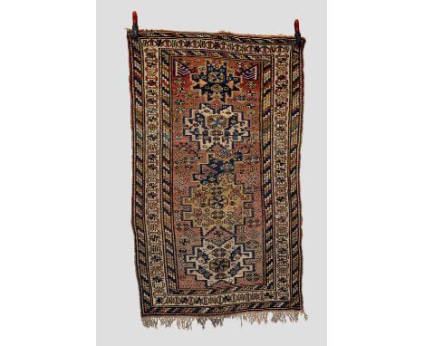 Two rugs: Fragmented Sumac rug, Kuba, north east Caucasus, early 20th century, 5ft. 8in. X 3ft. 4in. 1.73m. X 1.02m. Horizont