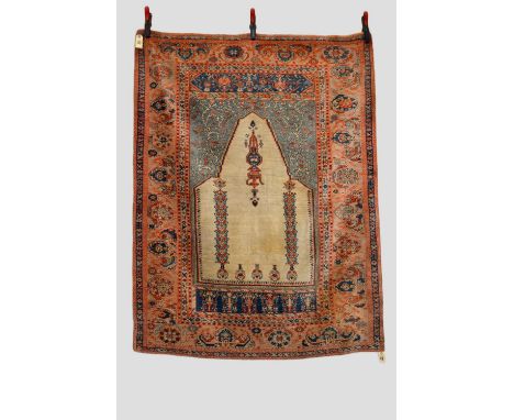 Superb Anatolian prayer rug, Basra-Ghiordes, west Anatolia, late18th/early 19th century, 5ft. 8in. X 4ft. 4in. 1.73m. X 1.32m