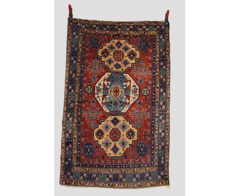 Erivan rug, central Caucasus, first quarter 20th century, 5ft. 2in. X 3ft. 4in. 1.58m. X 1.02m. Central ivory and pale blue m