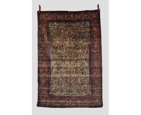 Silk Kashan prayer rug, west Persia, early 20th century, 6ft. 6in. X 4ft. 3in. 1.98m. X 1.30m. Some corrosion in places; foun