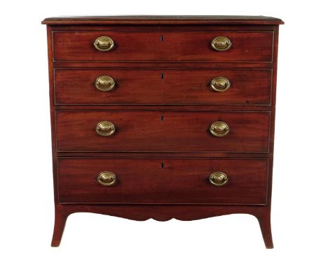 A Regency mahogany chest, the top with a moulded edge above four long graduated drawers fitted with oval gilt brass handles, 