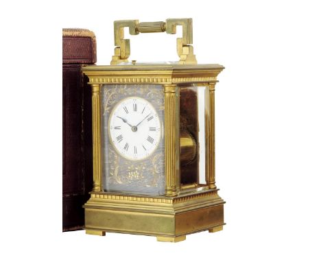 A late 19th century French gilt brass grand sonnerie carriage clock by Henri Jacot, with repeat, the platform lever escapemen