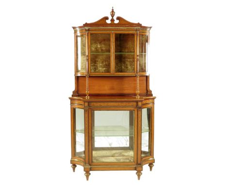 A late Victorian Irish satinwood and marquetry display cabinet attributed to James Hicks of Dublin, with gilt brass mounts an