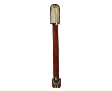 λ A George III mahogany stick barometer by Cary, the silvered arch dial inscribed 'Cary London', with a brass vernier scale, 