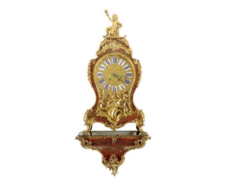 λ A large late 19th century French brass and tortoiseshell boulle marquetry mantel clock, the eight day movement with an outs