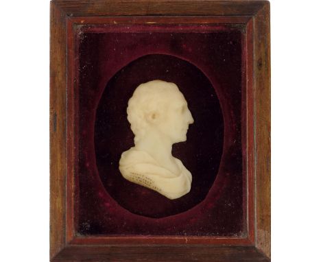 λ A 19th century wax portrait relief bust of Robert Adam, inscribed 'ROBERT ADAM, ARCHITECT DIED 3 MARCH 1792', in a plush li