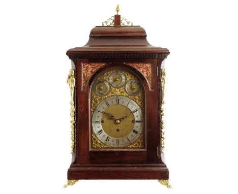 A 19th century mahogany chiming bracket clock, the eight day three train movement striking on eight bells and a gong, the arc