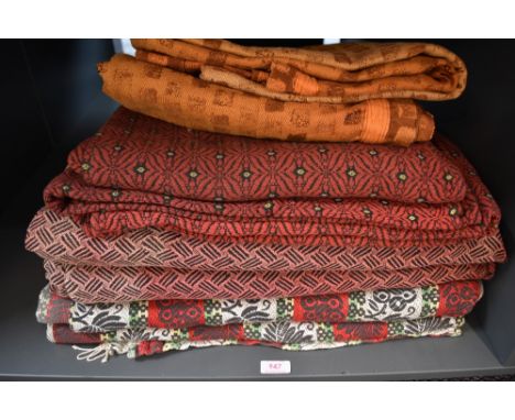 Four pairs of mid century curtains, bright patterns to all, some fade in places.