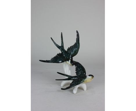 A Karl Ens porcelain model of two swallows, 22.5cm