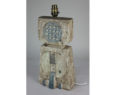 A Troika pottery double anvil table lamp by Teo Bernatowitz, with geometric decoration, 35cm high not including fitting