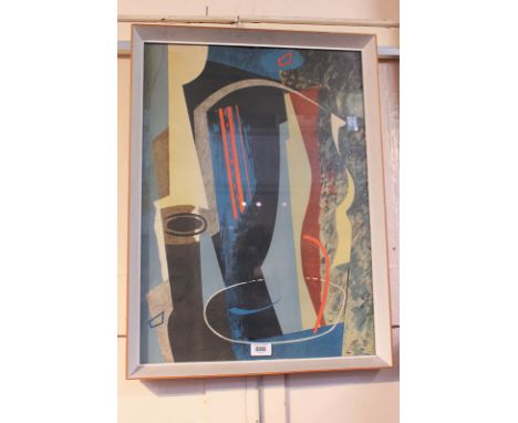 After John Piper, abstract composition in blue, yellow, black and red, colour lithograph, 59.5cm by 43cm