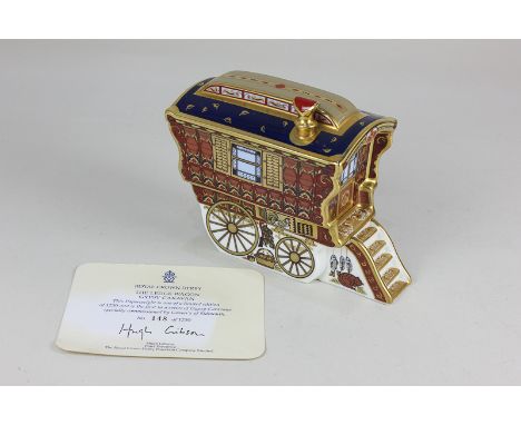 A Royal Crown Derby porcelain limited edition paperweight the Ledge Wagon Gypsy Caravan No 148 of 1250, the first in a series