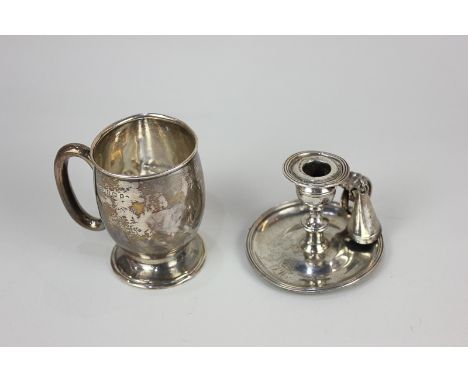 A George III silver taper candlestick with shell handle and snuffer, makers Rebecca Emes &amp; Edward Barnard I, London 1813,