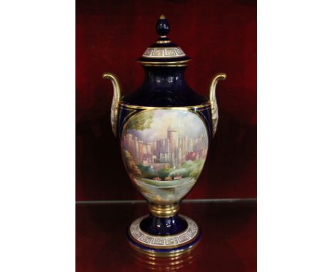 A Caverswall porcelain limited edition pedestal vase and cover no 3 of 5, commemorating the Queen's Silver Jubilee, decorated
