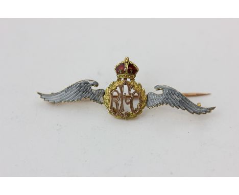 A 9ct gold and enamel RAF wings bar brooch